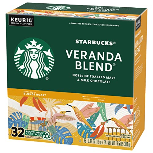 Starbucks Coffee K-Cup Pods, Veranda Blend, Blonde Roast Coffee, Notes of Toasted Malt & Milk Chocolate, Keurig Genuine K-Cup Pods, 32 CT K-Cups/Box (Pack of 2 Box)