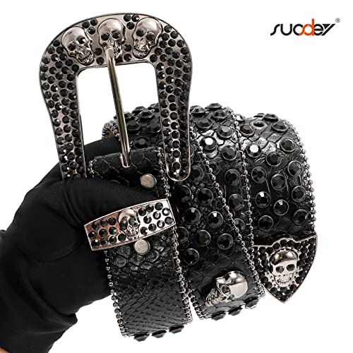 SUOSDEY Rhinestone Skull Belt Men Women Bling Stylish Belt Punk Fashion Studded Leather Belt for Jeans Pants Jacket2