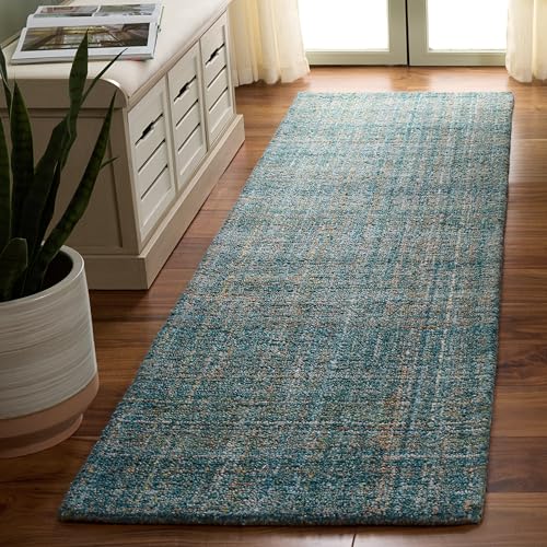 Tapete corredor 2'3" x 8' Aqua y verde hecho a mano miniatura 1