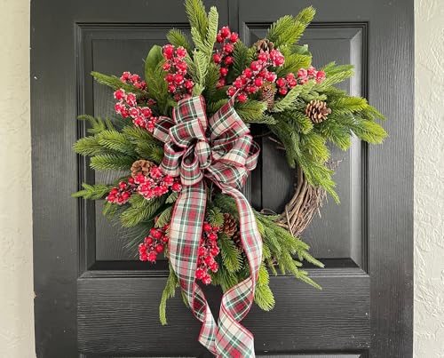 Couronne de Noël rustique avec nœud de buffle pour décoration de porte