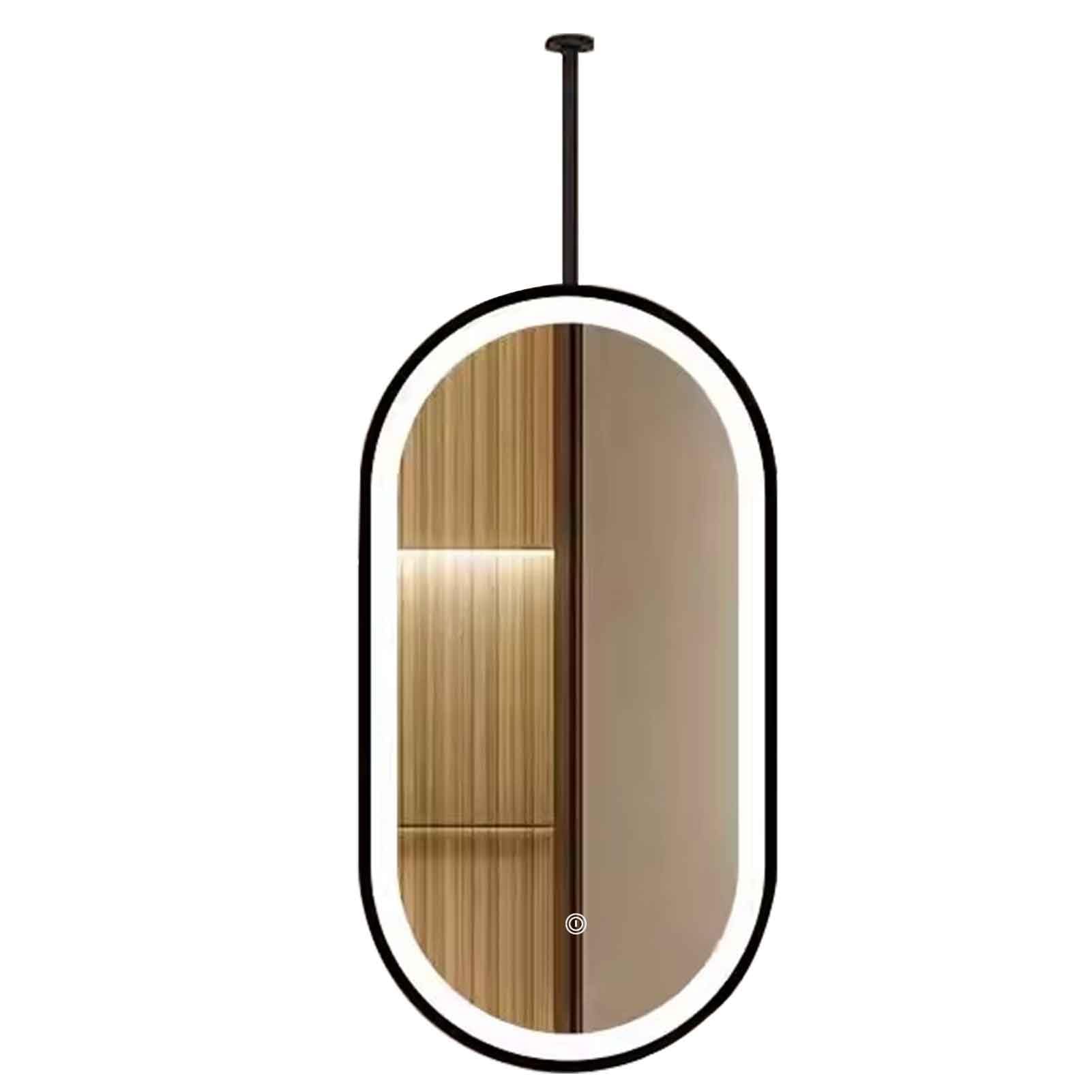 FGXHHS Black Metal Frame LED Ceiling Mounted Oval Dimmable 3 Color Lighting Suspended Mirrors for Over Sink(50cmx100cm)