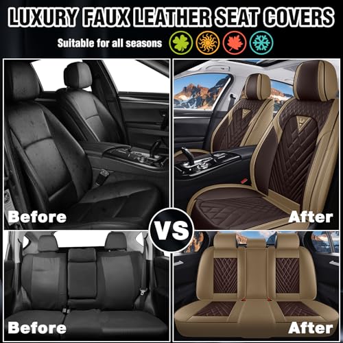Image of Yukon Seat Covers Custom Fit for GMC Yukon 2000-2026, Waterproof Nappa Leather Car Seat Cover, Comfortable and Anti-Slip Full Set Car Seat Covers(5 Seats /Brown Coffee)