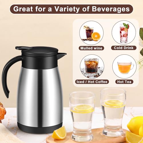 Image of Norme 2 Pcs Thermal Coffee Carafe Insulated Stainless Steel Coffee Carafe for Hot Liquid Vacuum Thermal Pot Creamer Pitcher Dispenser with Brushes Keeping Hot Water Milk(Black, Silver,25 oz)