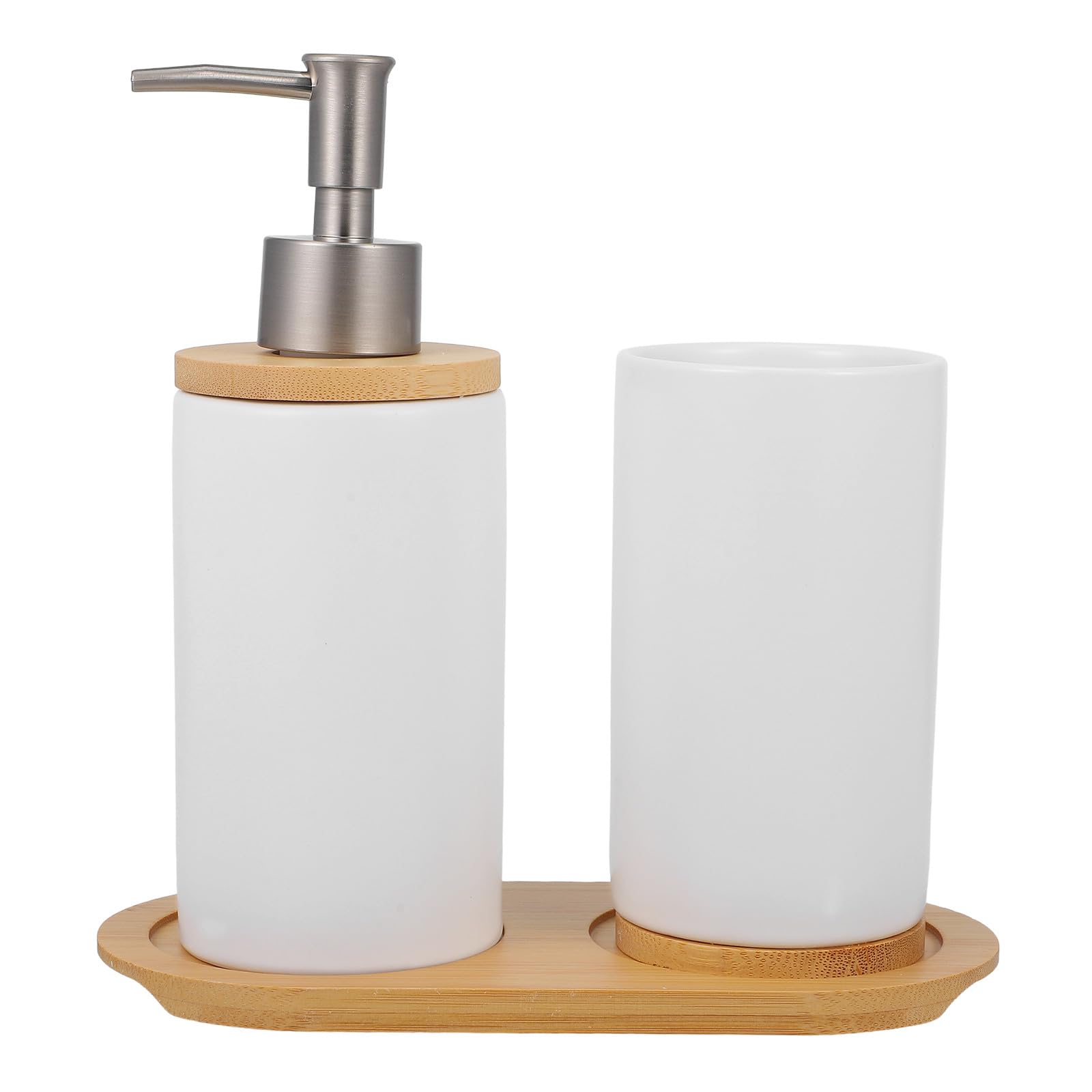 1 Set Juego de Accesorios de Baño, de Cerámica y Bambú, Blanco