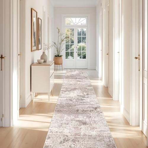 RUUGME Hallway Runner Rug 3x16: Runner Rug Stain Resistant for Living Room Non Slip Indoor Entryway Rubber Backing Carpet Bedroom Kitchen Distressed Floor Decor Mat Machine Washable 3x16 Brown