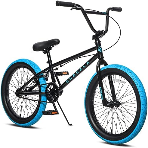 cubsala Freestyle BMX Bike, 18 Inch Kids Bicycle for 5 6 7 8 Years Old Kids and Beginner Level Rider, Black with Blue Tires