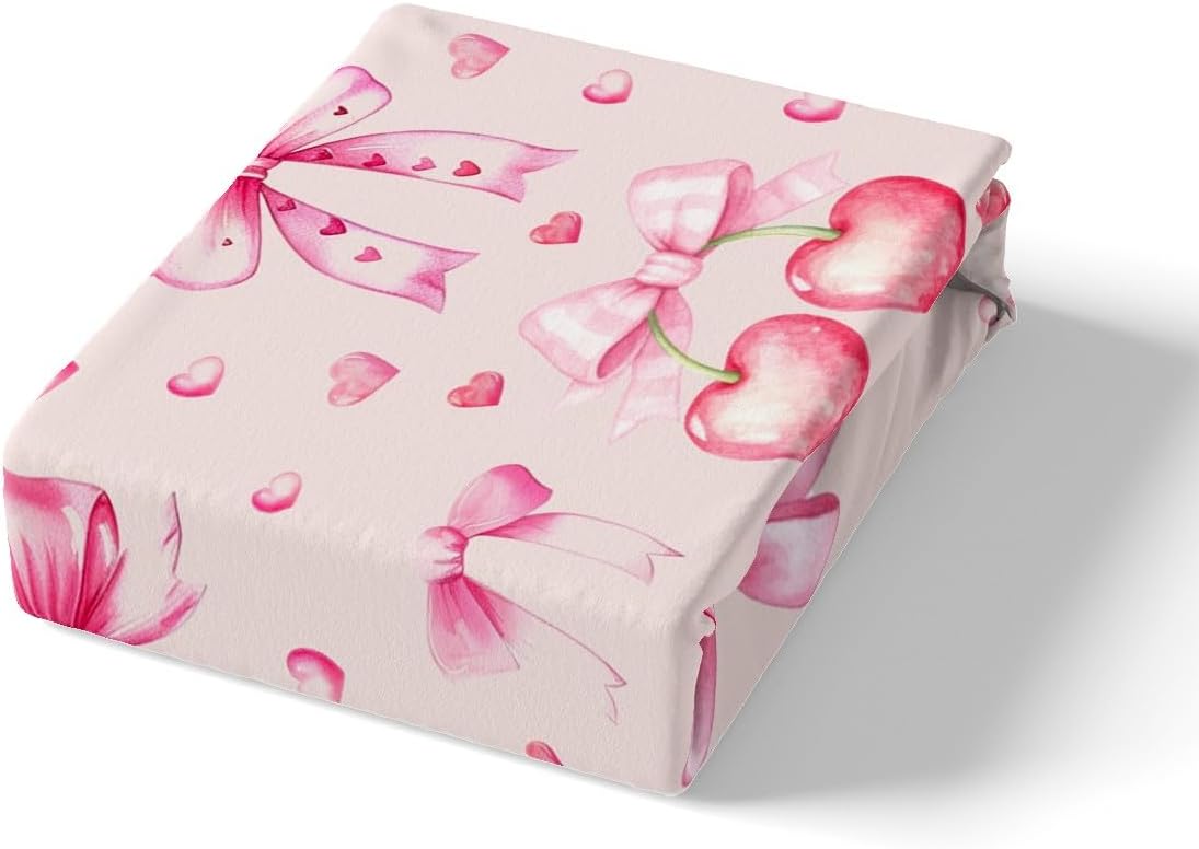 Feelyou Watercolor Bow Bedding Set Full Size Bow Sweetheart Bedding Duvet Cover Set for Boys Teens Decor Summer Fruit Comforter Cover Set Cute Bowknot Bedspread Cover Bedroom Quilt Cover 3Pcs