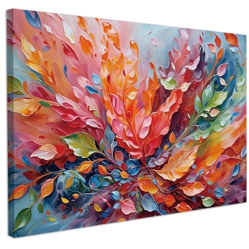VCBNUGH Stampe su tela con foglie floreali, arte astratta con fiori da parete, decorazione per soggiorno, camera da letto, appartamento, ufficio (50x70 cm/con cornice)