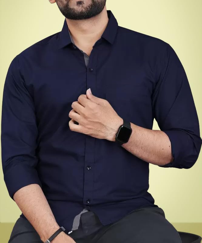 Image of Pinkmint Men's Solid Shirt | Soft Cotton Blend | Formal Shirt | Plain | Full Sleeve - Regular Fit (Available in Plus Size and Pack of 3)