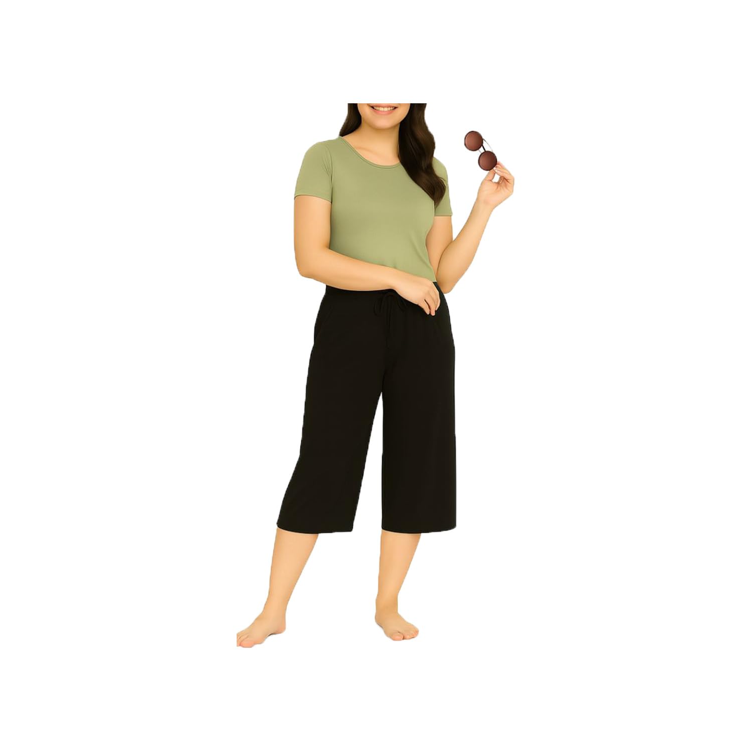 brand flex Womens Plain Loosefit Capri Single Pack Black-picture-17