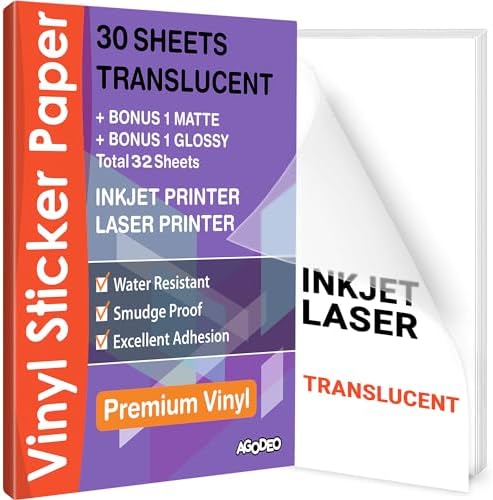 Premium Semi Clear Printable Vinyl Sticker Paper - 30 Sheets - A4 ...