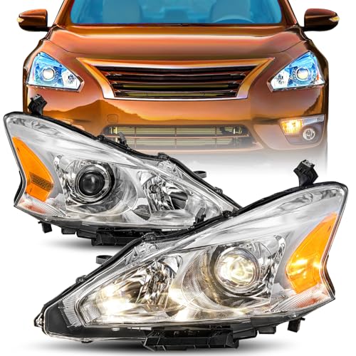 Bingbingmotor BRYGHT Projector Headlight Assembly Fit for 2013 2014 2015 Altima Sedan 4-Door (Chrome Housing with Amber Reflector)