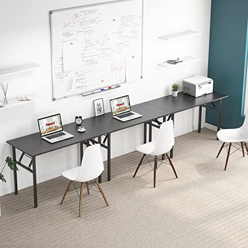 Image of Need Office Computer Desk 39.3 Inch Sturdy Folding Laptop Table Black | Black Frame Writing Gaming Work Table /Foldable Home Office Desk /Sewing Table, No Assembly Required