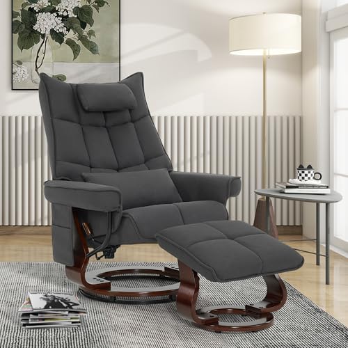 M MCombo Relaxsessel mit Hocker, Drehbare Fernsehsessel mit Liegefunktion, Moderner TV-Sessel Stuhl für Wohnzimmer,9076 (Mikrofaser-Stoff, Dunkelgrau) – Bild 3