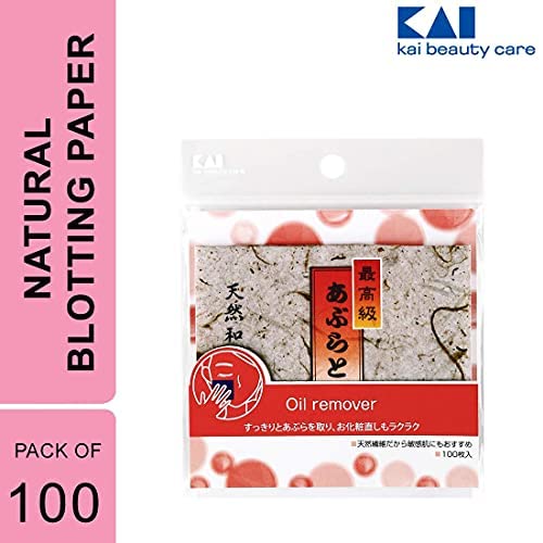 Kai Oil Control Blotting Paper Natural Japanese Paper,Travel-friendly- (100 Pcs) 1