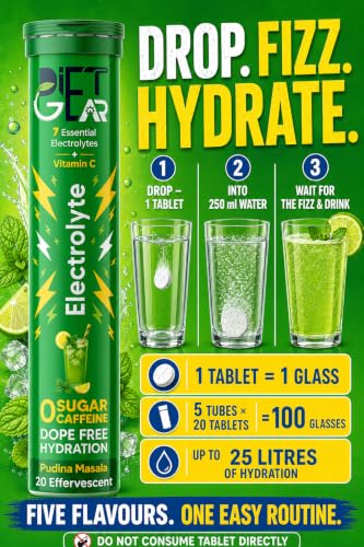 Image of MEGA VALUE COMBO of 5 | DIET GEAR 0 Sugar, 0 Caffeine Instant 7 Electrolyte Drink Mix | 25L /100 Glasses of CLEAN Electrolytes | Instant Daily Hydration for Gym, Heat & Hustle | No BS: No Maltodextrin, No Sucralose, No Artificial Sweeteners