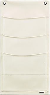 ウォールポケット マチ付マガジン3P オフホワイト 合皮×メッシュ W-431