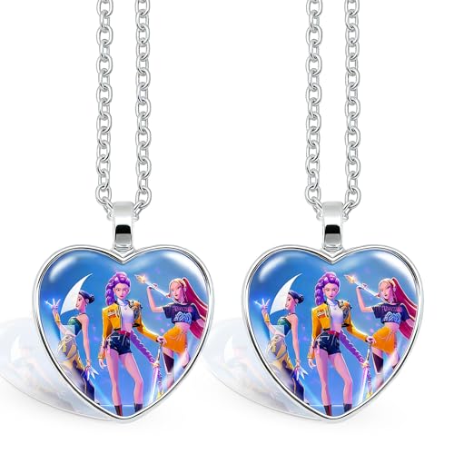 2PCS Korea Pop Heart Shape Necklace Girls Group Jewelry Merchandise for Fans Enthusiast Movie Lovers Gift Accessory Colorful Sweater Chain