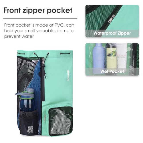 image for WANDF Swim Bag Mesh Drawstring Backpack with Wet Pocket Beach Backpack