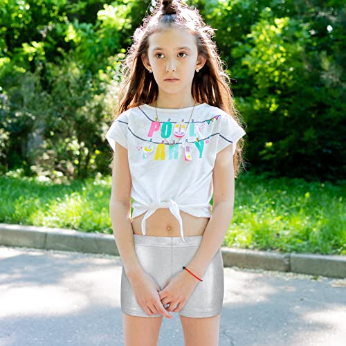 Satinior 3 Pieces Girls Gymnastic Shorts Glitter Ballet Dance Shorts Metallic Spandex Shorts For Kid Girls (Black, Rose, Silver,6-9 Years) #TOP6