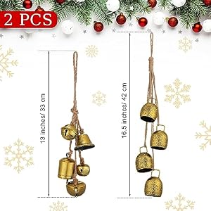 Woanger 2 Pcs Christmas Cow Bells Rustic Witch Bells Iron Christmas Decor with Rope Vintage Decor Decorative Hanging Bell for Farmhouse Garden Home Ornaments Novel Style