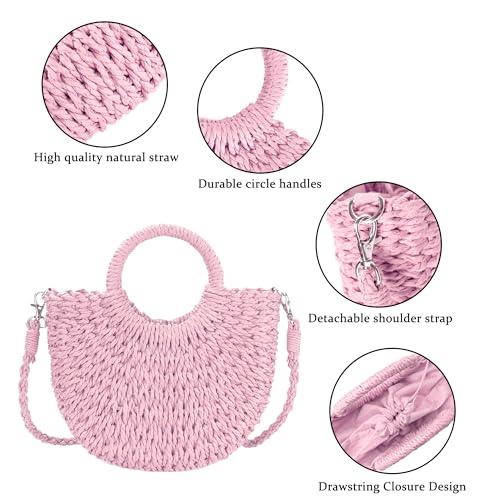 Image of Womens Straw Beach Bag Woven Crossbody Shoulder Bags Top Handle Satchel Handbag Purse for Summer