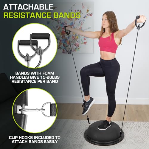 Image of ProsourceFit Balance Trainer Stability Exercise Half Ball with Resistance Bands and Pump for Yoga Aerobics Home Gym Workout