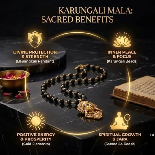 Image of Gold Plated Bajrangbali Karungali Necklace | Authentic Karungali Beads Mala for Spiritual Protection, Strength & Positivity | Handmade Necklace for Men & Women | Certification Included