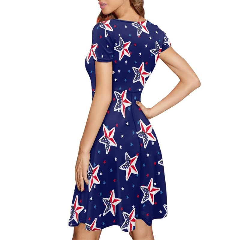 Image of Irisjudy T Shirt Dress for Women Short Sleeve Girls Short Sleeve Dress Plus Size, O Neck Knee Length Midi Dress for Ladies