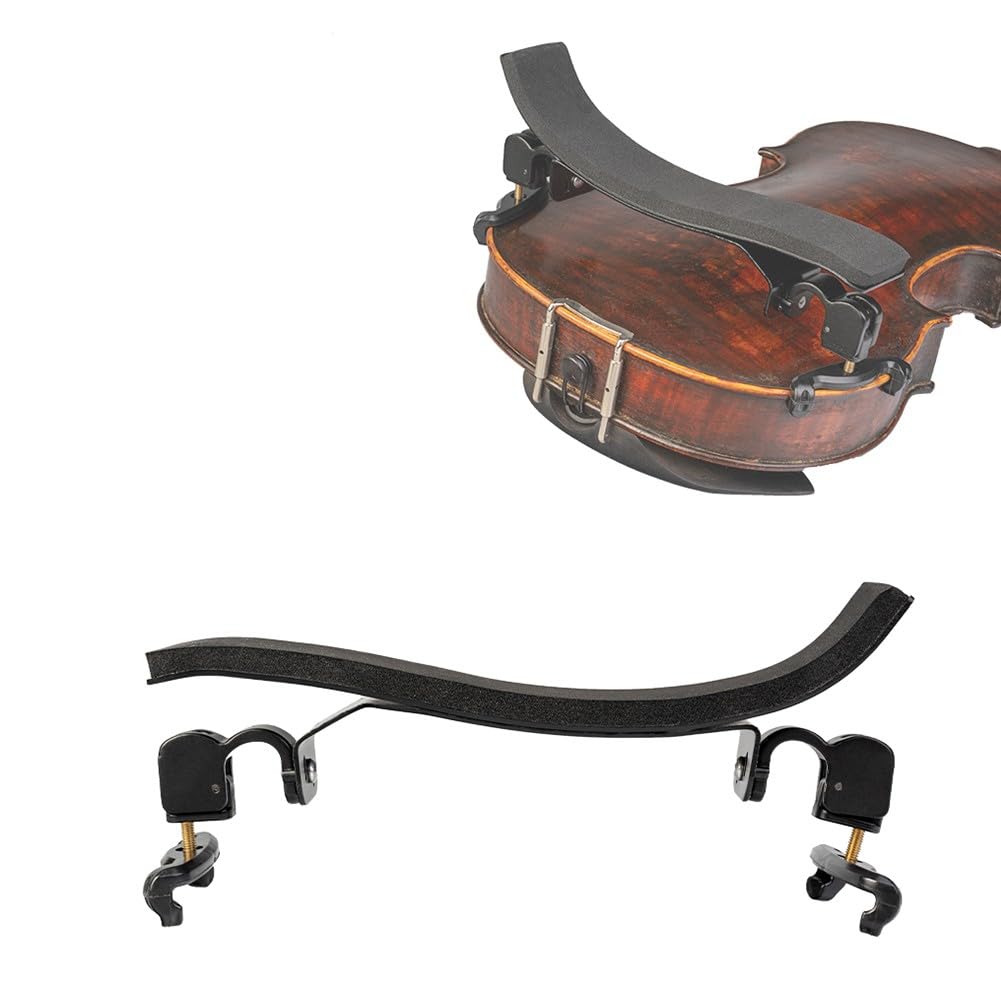 Whychstore Spalliera per violino in stile tedesco, supporto regolabile in lega con gancio imbottito per violino 3/4 4/4, nero