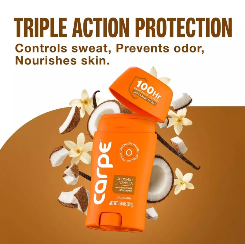 Carpe Women's 100HR Sweat & Odor Control Antiperspirant Deodorant - Coconut Vanilla - 1.76oz: Paraben-Free, Phthalate-Free, Vegan