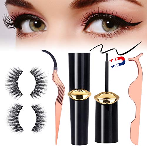 Magnetic Eyeliner, TopDirect Magnetic Lashliner Eyeliner Long Lasting Waterproof for Makeup Use with 2 Pairs Magnet False Eyelashes + 2pcs Eyelash Tweezers