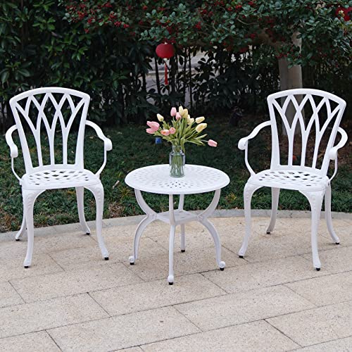 Jardin De Centennail 3-Piece Outdoor Bistro Set Cast Aluminum Rust-Resistant Patio Furniture Armchairs Design (White) #TOP6