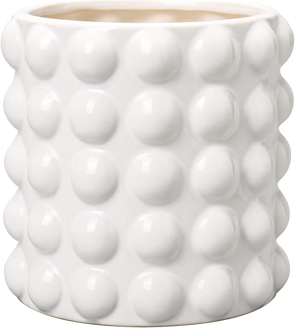Oairse Ceramiczna doniczka na rośliny, 14 cm, boho, ceramiczna doniczka, mała donica ogrodowa ze spodkami, tacą i otworami drenażowymi, biała doniczka na sukulenty, do użytku na zewnątrz, do pomieszczeń