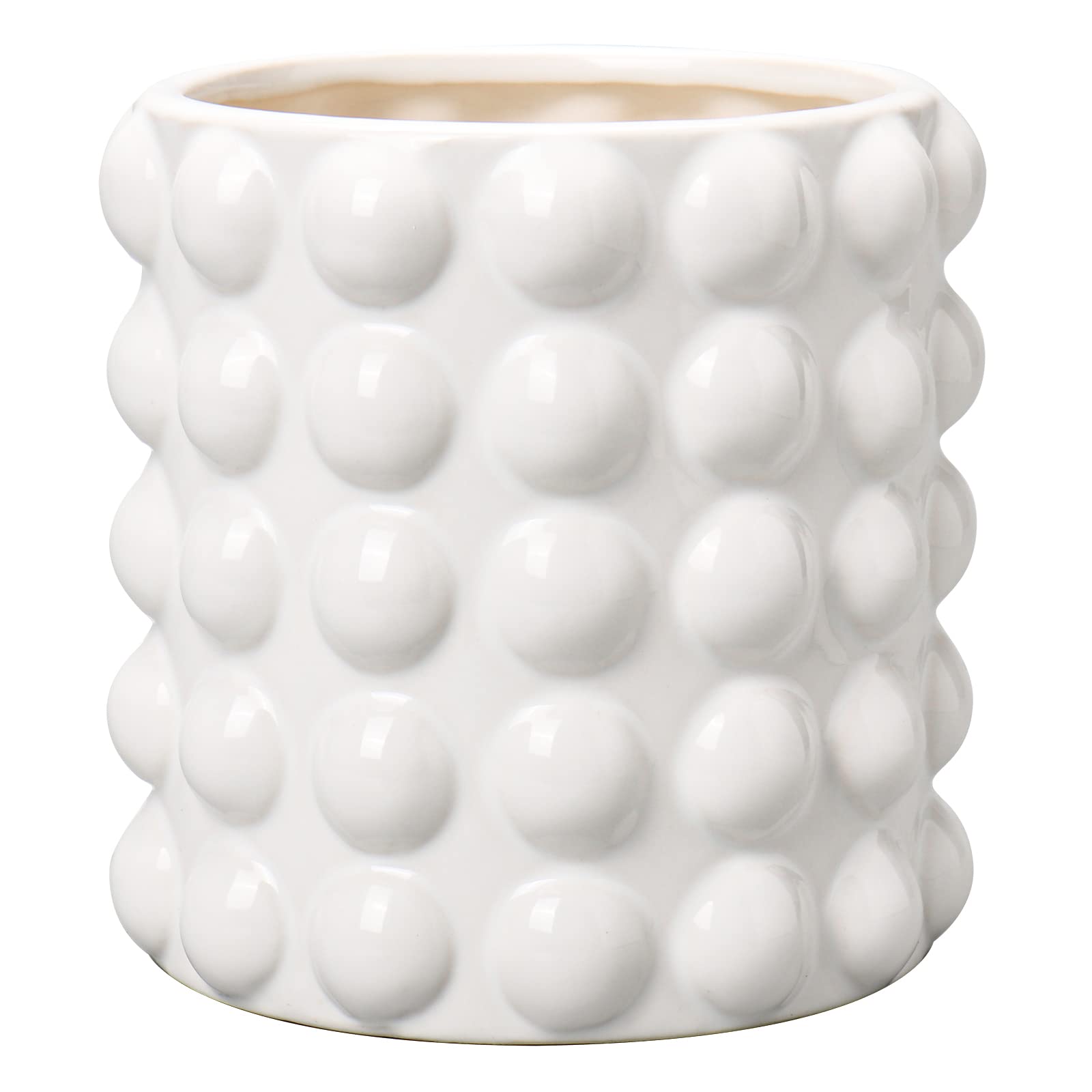 Oairse Ceramic Plant Pot 14cm/5.5inch Bubble Ceramic Planter with Drainage Holes White Flower Pots Beaded Design Decorative Plant Pots Indoor pour Succulent Cactus Snake Plant Houseplant
