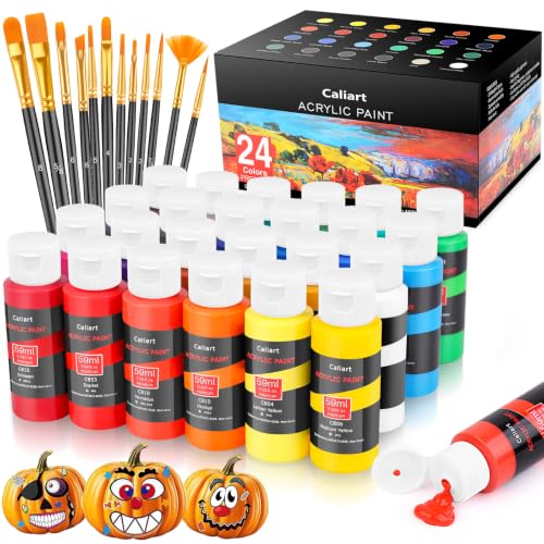 Caliart 24 Colors Acrylic Paint Set with 12 Brushes