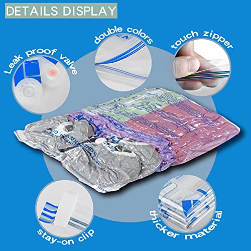 Image of 6 Pack Vacuum Storage Bags for Clothes, Clothes Vacuum Bags Save 80% Space, Work with Vacuum Cleaner, Travel Hand Pump Included (Combo (2L+2M+2S))