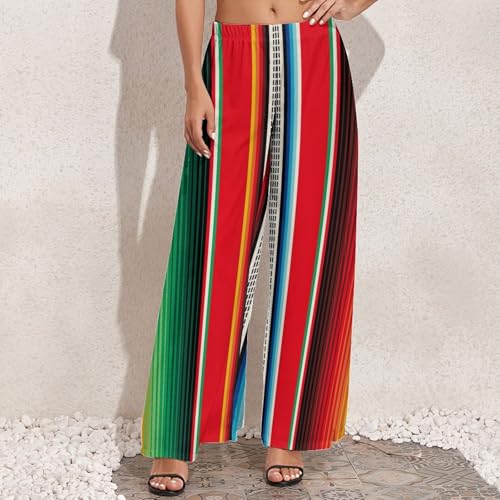 Palazzo Pants for Women - Mexican Serape Blanket Stripes Womens Wide Leg Baggy Pants, Comfy Casual Lounge Pants3