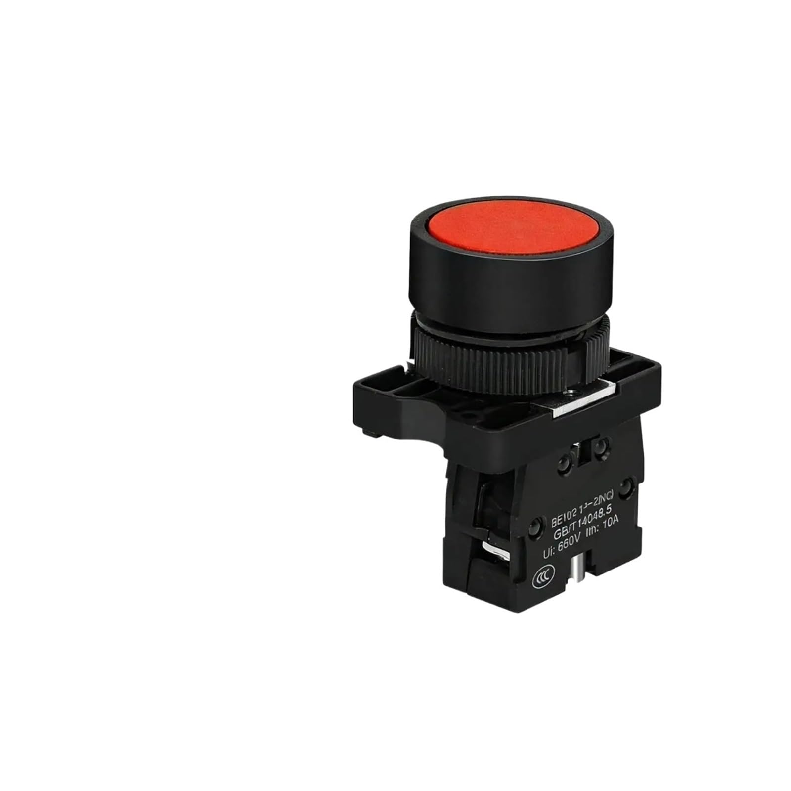 KUKEUC77Q Silver Contact Push Button Switch 22mm Mounting Reset Momentary With Arrow Symbol Start Stop XB2 Flat Head(Red Reset -EA42,1NC)