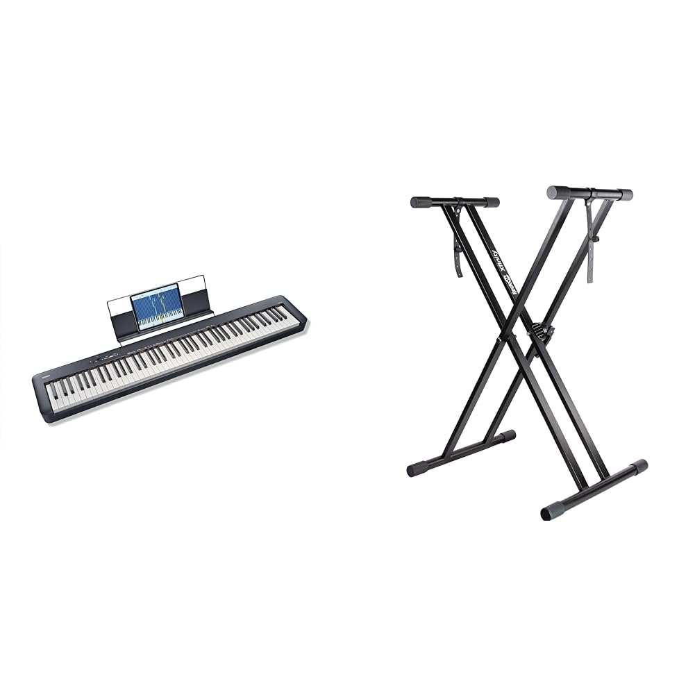 Casio CDP-S110BK Pianoforte digitale con 88 tasti pesati, nero & Rockjam Xfinity Douproed Presunbled Keyboard Stand con cinghie di bloccaggio