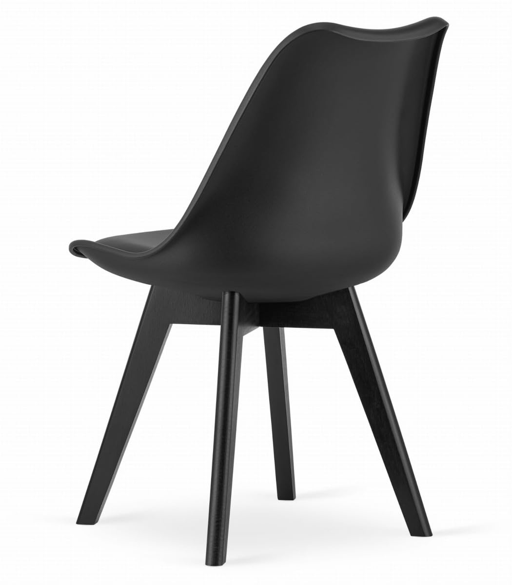 Juego de 2 sillas de Comedor Negras – Asientos Acolchados de plástico con tapizado en Polipiel y Patas Negras, combinación de Confort y Estabilidad.