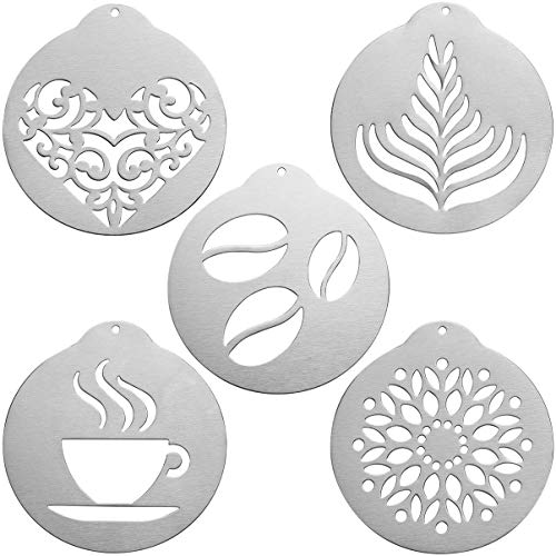 DOITOOL-5Pcs-Stainless-Steel-Coffee-Decorating-Stencils-Metal-Foam-Latte-Art-Templates-Reusable-Barista-Cappuccino-Chocolate-Templates-Coffee-Garland-Mould-Cake-Decorating-Tool