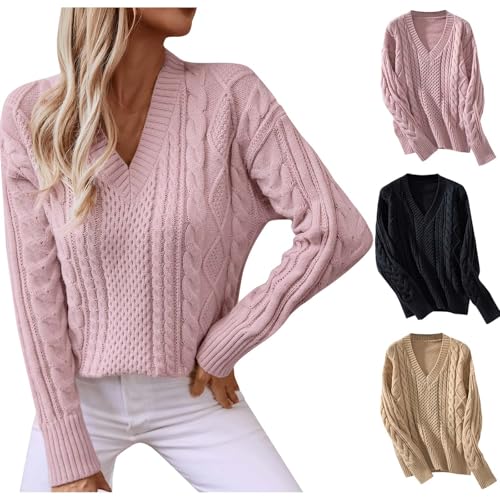 Womens Fall Fashion 2025 Long Sleeve V Neck Knitted Loose Pullover Tops Lightweight Fashion Tunic Sweaters Clothes3