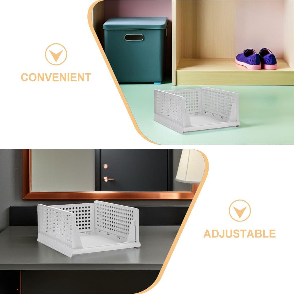 Cabilock 5pcs Foldable Storage Baskets Storage Bins Closet Organizers Plastic Drawer Shelf Container for Wardrobe Cupboard Kitchen Bathroom Office White