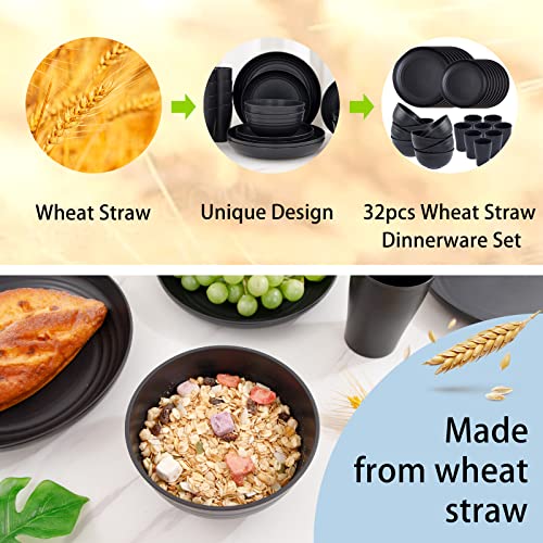 Supernal RC282-1 Wheat Straw Dinnerware Sets,Unbreakable Dinner Plates For 8,Microwave Dishwasher Safe,Reusable Dinnerware,Black Set 16Pcs Plates thumb #4