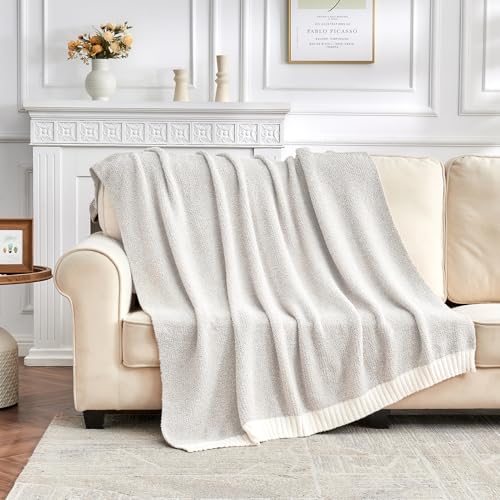 Image of CozeCube Reversible Knitted Throw Blanket, Grey White Melange 50 inchx60 inch