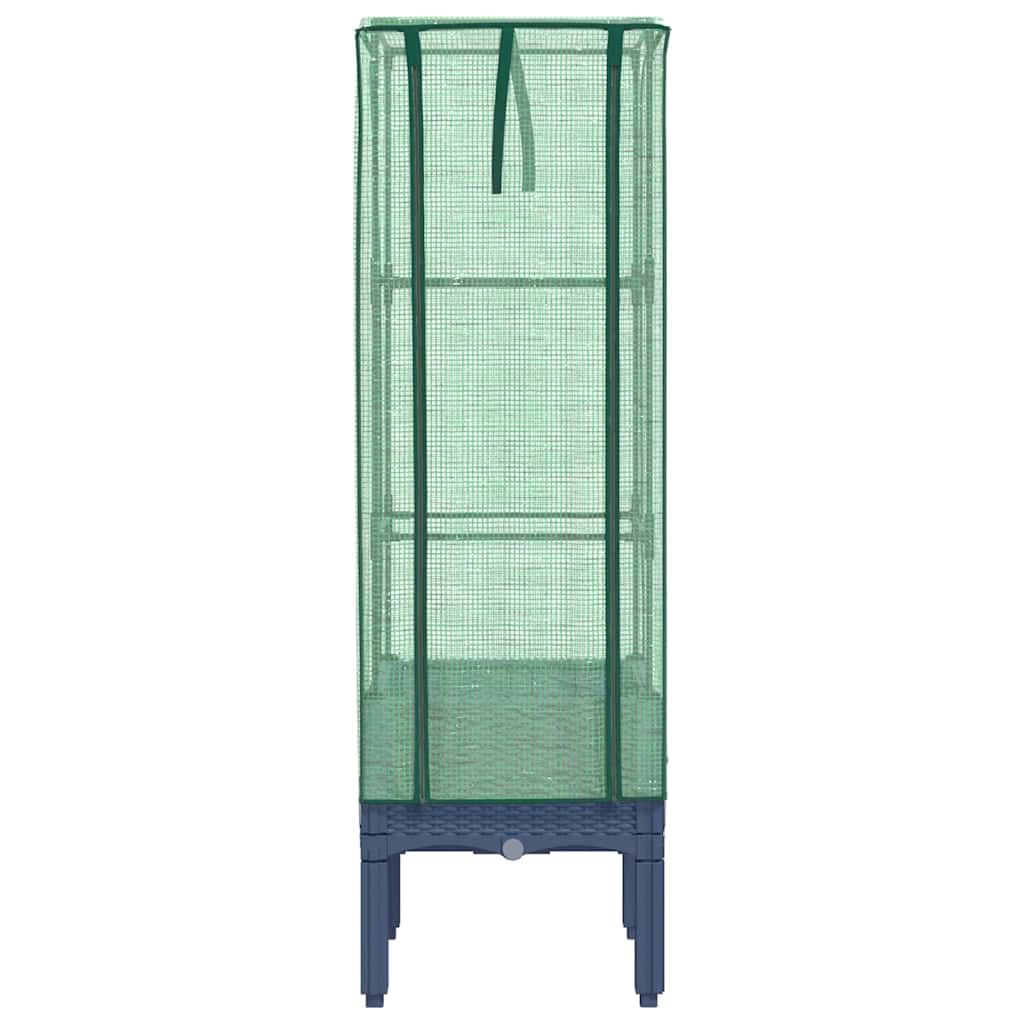 Bancal alto con accesorio de invernadero, 40 x 40 x 140 cm, aspecto de ratán, macetero de tubo de hierro y polipropileno para balcón, jardín, jardinera urbana, ahorra espacio