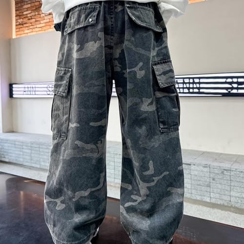 Boys Baggy Jeans Kids Teen Straight Wide Leg Cargo Jeans Loose Elastic Waist Denim Pants Y2K Trousers 3-15 Years3