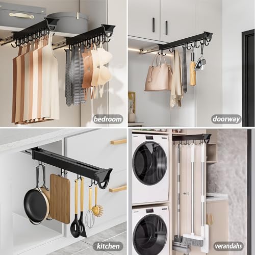 Organizador multifuncional de pared para escoba y fregona, estante de almacenamiento ajustable con ganchos deslizantes para cocina, armario, garaje o cuarto de servicio, para suministros de limpieza
