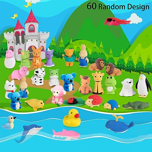 Urskytous 60PC ANIMAL ERASER 60Pcs Animal Erasers Desk Pets For Kids Pencil Bulk Puzzle Erasers Toys Gifts For Classroom Prizes,Game Reward,Treasure Box,Easter Egg Fillers,Goodie Bag Stuffers,Party Favors thumb #1